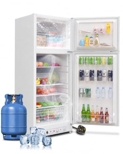 Techomey 2 Way Gas Fridge with Freezer, Large Propane Campervan Model for Caravan, High-Capacity 390L Gas Appliance for Kitchen, Outdoor, Motorhome & Traveling, White