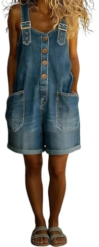 Onsoyours Salopette Corta in Denim con Spalline Regolabili Jumpsuit Donna Casual Gamba Larga Estivo
