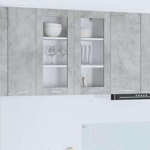 Ordellia Väggskåp betong, grått av trämaterial 80 x 31 x 80 cm med 2 dörrar, modernt köksskåp med gott om förvaringsutrymme, perfekt för kök, matsal, förrådsskåp eller kaffebar