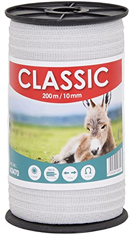 VOSS.farming Weidezaunband 10mm Classic 4 x 0,16 NIRO, weiß, Weidezaun und Elektrozaun Band (200 m)