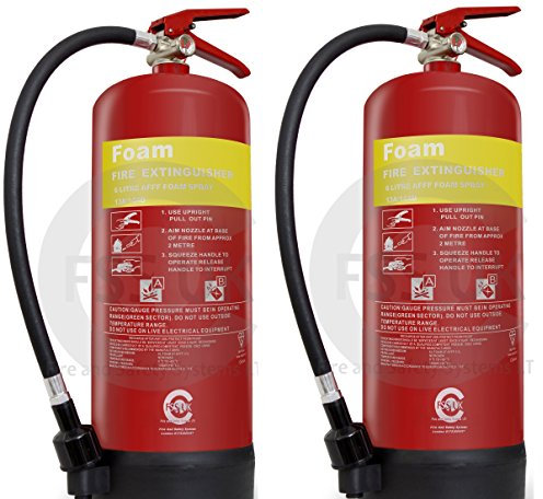 2X FSS UK 6 Litre AFF Foam fire extinguishers CE and BSI Kitemarked. Newly Manufactured. Next Day delivery. Ideal for Boats Kitchens, Restaurants, Offices, Warehouses, Hotels and All Liquid Fires.