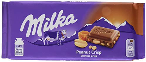 Milka Peanut Crisp – Zartschmelzende Schokolade mit Erdnüssen, Karamellstücken und Cornflakes – 24 x 90 g