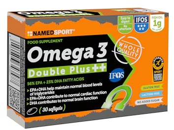 NAMEDSPORT SUPERFOOD Omega 3 Double Plus | Integratori Omega 3 Alta Concentrazione EPA+DHA Olio di Pesce Purificato | Certificato IFOS, Informed Sport | Supporto Cuore, Cervello, Vista | 30 Softgels