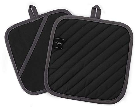 BONTHEE A Pair of 8 x 8” Potholders Washable Hot Pads for Cooking Kitchen Baking – Black