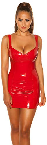 Koucla Kleid Wetlook Lederlook Lack Optik Minikleid Gogo (Rot, M)