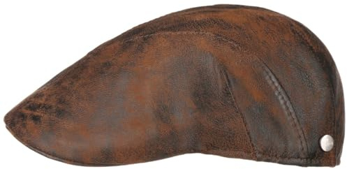 LIERYS Coppola in Pelle Classic Uomo - Made Italy Berretto Cappello Piatto con Visiera, Fodera Inverno Autunno Primavera Estate Estate/Inverno - 59 cm Marrone