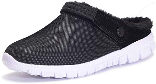Zuecos Unisex Hombres Mujeres Zapatillas de Estar Invierno casa Cálido Comodidad Suave Invierno Pantuflas Zapatillas Antideslizantes Impermeable,Negro Blanco-Style A,44 EU