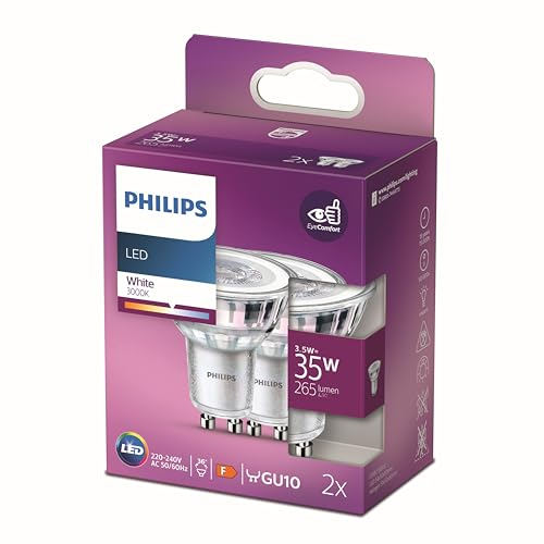 Philips LED Faretto, 2 Pezzi, Equivalente a 35W, Attacco GU10, Luce Bianca, non Dimmerabile