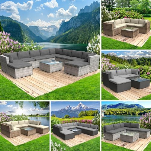 BRAST® Gartenmöbel Lounge Set XXL | 8-12 Personen viele Modelle & Farben | inkl. extra Dicke Kissen | TÜV geprüft | Outdoor Loungemöbel Sitzgruppe Essgruppe Garnitur | Freedom Grau