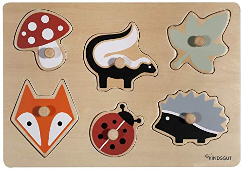 Kindsgut Puzzle ad Incastro in Legno, Puzzle per Bambini Piccoli, Giocattoli di Alta qualità in Un Design Semplice e Colori tenui per Giochi Divertenti, bei Regali, Foresta