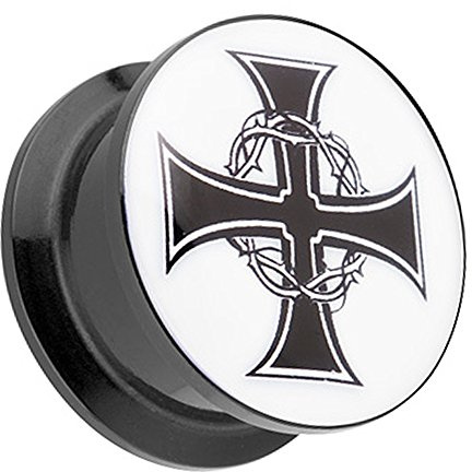 Taffstyle Ohr Plug Flesh Tunnel Piercing Ohrpiercing Kunststoff Schraub Schraubverschluß Picture mit Eisernes Kreuz Motiv