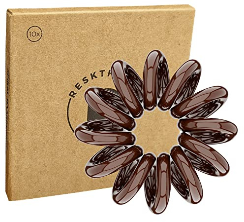 Reskthetic® Pequeñas gomas para el pelo en espiral para hombre y mujer, agarre fuerte sin tirones, antirotura, antideslizantes, para deportes, cabello grueso y fino (marrón, 10 x 2,5 cm)
