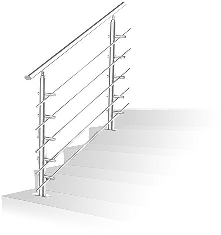 Jiubiaz - Corrimano in acciaio inox, 120 cm con 5 barre trasversali, adatto ad ambienti interni ed esterni, ringhiera per scale, parapetto, balcone