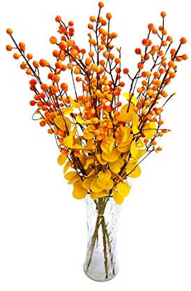Lulalula Lot de 6 Tiges de Baies Artificielles d'Automne - 70 cm, Orange - pour Décoration et Thanksgiving