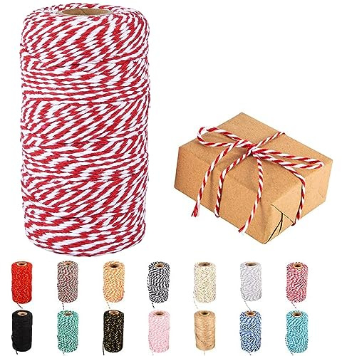 Cotton Twine, 328 Feet Red & White - Craft & Wedding Decor, Butchers & Christmas Wrapping String