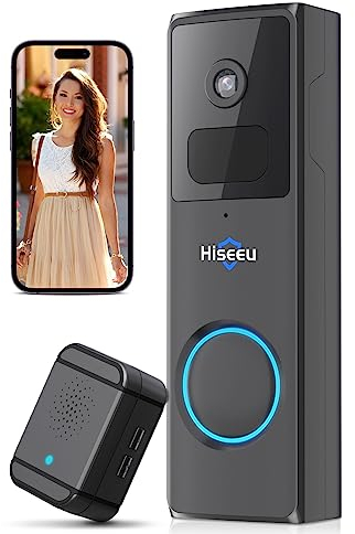 Hiseeu 【Cloud Storage 1080P HD Video Doorbell Wireless WiFi Camera Doorbell with 2-Way Audio,Smart Security Camera Door Bell with Chime,Smart PIR Motion Detection,Night Vision,IP65 Waterproof