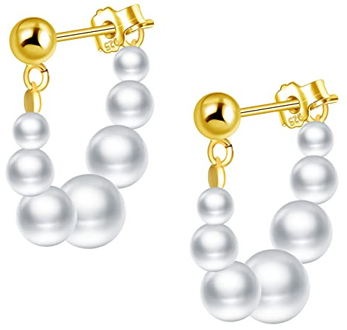 CPSLOVE Perlen Ohrringe Damen 925 Sterling Silber Ohrhänger Gold Elegante Stilvolle Perlenohrringe Creolen Hängend Tropfen Perlenohrringe für Mädchen 3-6mm Perle