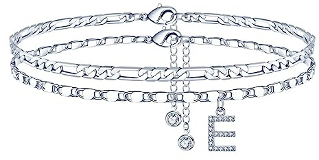 TINGN Fußkettchen für Damen, 14K Vergoldet/Silebr CZ Buchstabe Fussketten für Frauen Fußkettchen Verstellbar Doppelte Fußketten Stabil Figarokette Fußkette Frau Mädchen Tochter Freundin Geschenk