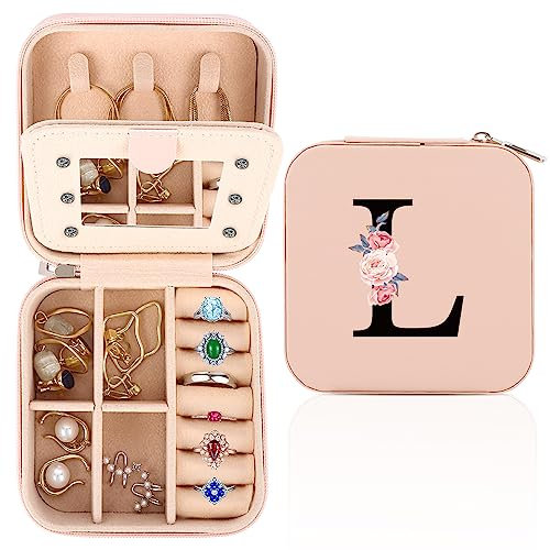 WALLFID Travel Jewellery Box, Alphabet Organiser, Portable Small Storage Case with Mirror, Birthday Gift for Women, Mothers Valentines Day Ideal(L) (YCSSH)