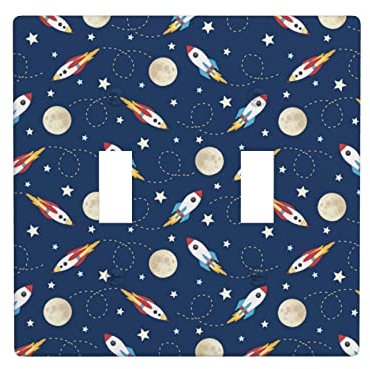 2 Gang Wall Plate,Square Light Switch Cover Plate,Rocket in Space Switch Wall Plate/Switch Plate 4.5 X 4.5