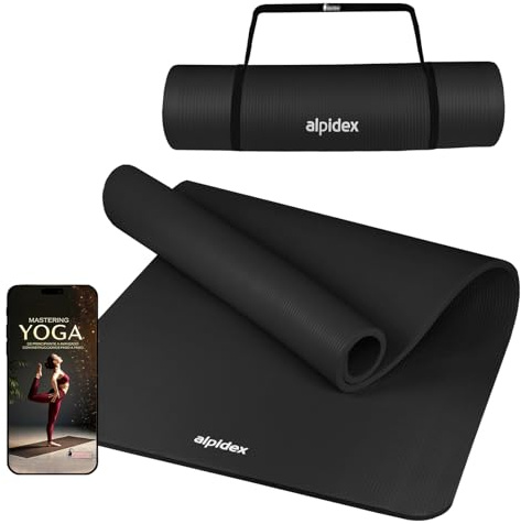 ALPIDEX Yogamatte Dick 1,5 cm 3 Größen Gymnastikmatte rutschfest Isomatte | Fitnessmatte, Sportmatte, Trainingsmatte, Turnmatte, Pilates, Phthalatfrei, Kautschuk, Tragegurt, E-Book, Bodenmatte, Zuhause