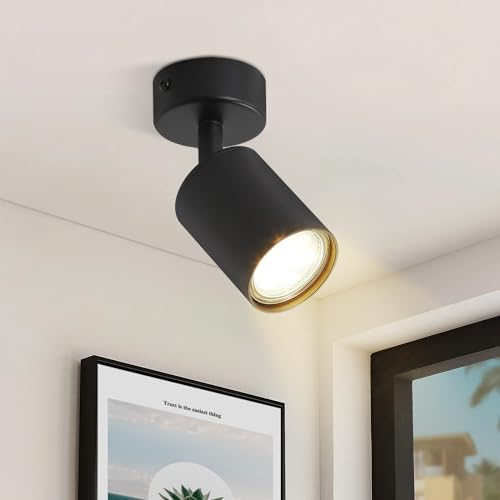 ZMH Plafonnier LED Noir Luminaire de Plafond: Spots de Plafond GU10, 1 Flamme, Orientables à 330°, Moderne Lustre Industriel, Applique Murale pour Salon Chambre Cuisine, sans Ampoule