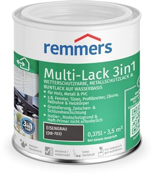 Remmers Multi-Lack 3in1 eisengrau 0,375 Liter, Wetterschutzfarbe, Metallschutzlack & Buntlack auf Wasserbasis für Holz, Metall & PVC