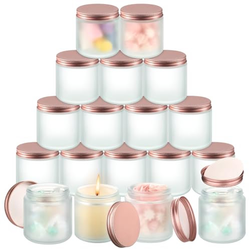 Tioncy 12 Pcs 4oz Frosted Empty Glass Candles Jars Containers with Rose Gold Lids 100ml Round Candle Making Jars Cosmetic Container Storage Jars Mason Canning Jar Food Storage for Powder Liquid