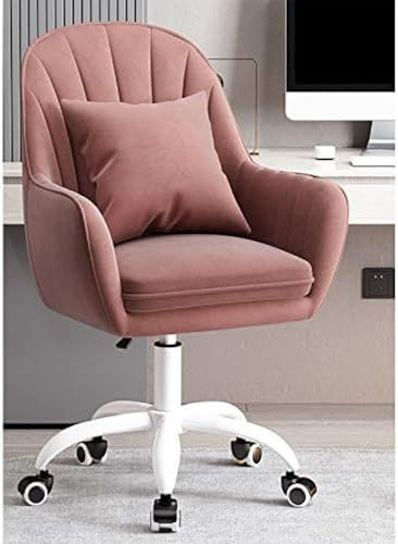 Home Office Chair Ergonomic Computer Chair Mid-back Desk Chair Cute Elegant Armchair,Upholstered Conference Reception Chair For Executive Living Bedroom,Velvet Swivel Chair-,Pink A1,55x80-90cm(21.