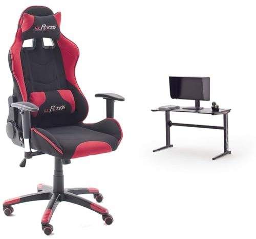 Robas Lund MC Racing Gamingstuhl 1 Rot Schwarz mit MC Racing Gaming Desk Basic 2