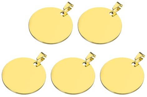 QUARKZMAN Metall Runde Tags Stempeln, Goldene leere Hundemarken 1,38 Zoll Kreis DIY Gravur leere Tags 5 Stück, Edelstahl mit Loch für Haustier Hund ID Tags, Anhänger Dekoration, Bastel-Tags