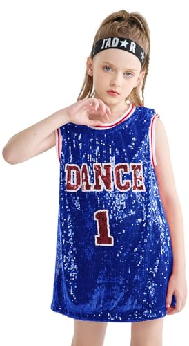 LOLANTA Ropa Hip Hop Niña Lentejuelas Ropa de Baile Trajes de Baile Callejero, Azul, 6-7 años, 130