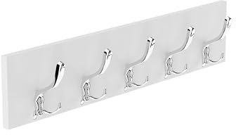 HWS FURNITURE Garderobenleisten, Kleiderhaken Wand– 65 cm – mit soliden 5 Haken Wandaufhänger, Garderobenhaken, Wandgarderobe für Flur, Ankleidezimmer, Schlafzimmer und Badezimmer (Weiß/Chrom)