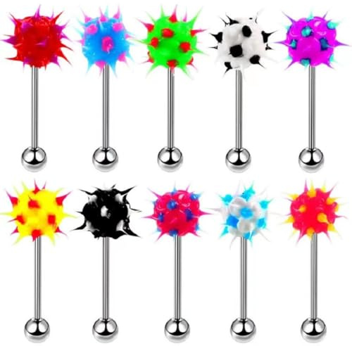 Kysin Chiys Surgical Steel Spiky Ins Colorful Fire Tongue Nipple Ear Rings Bar Barbell Stud Piercing