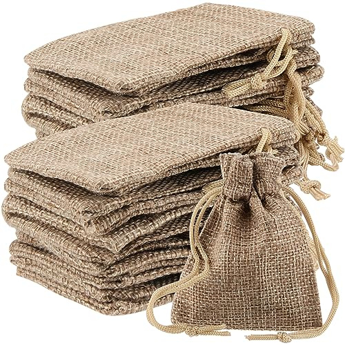 NamyEUT 80 Små Jutesäckar 7 x 9 cm med Dragsko för Bröllopspresenter, Godis, Jul, Fester, Adventskalender, Födelsedagar - Linnepåsar