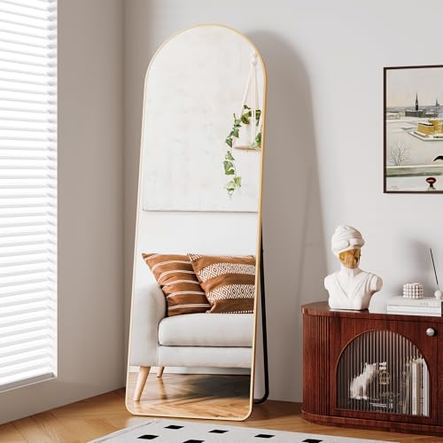 Clevich Premium Gewölbter Standspiegel 162x53 cm, Groß Wandspiegel Ganzkörperspiegel mit 3 cm Dicker Rahmen aus Aluminium und Feste Rückwand, Deko Spiegel für Wohn Schlaf Ankleidezimmer Bad, Gold