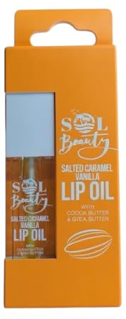 Sol Beauty Salted Caramel Vanilla Lip Oil Cocoa Butter Shea Butter 3g | Nourishes, Hydrates and Softens Your Lips Naturally with Rich Moisturising Ingredients. Vegan Friendly and Cruelty Free.