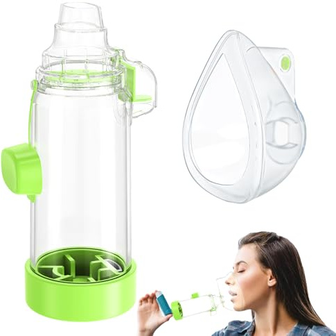 vuekypna Spacer for Inhaler - Available in Child and Adult Sizes, Comes with Mask, Medical-Grade, Multi-Color Options, Ideal for Home, School, and Travel Use – Nessi OTC Spacer (Green Adult)