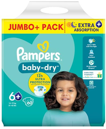 Pampers Baby Dry Windeln Full Cut Taped Größe 6+ Giant Plus 60 Stück
