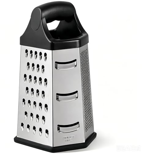 Dachiy 6-Sided Cheese Grater Stainless Steel - Multi-Surface Kitchen Box Grater for Vegetables, Parmesan & Ginger - Handheld Food Shredder with Non-Slip Base - Dishwasher Safe