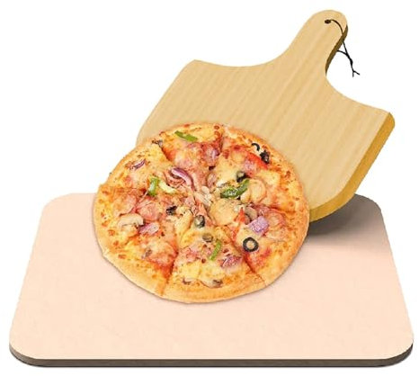 Pizza Stone - Pizza Stones For Oven | Baking Stone For Bread | Square Baking Stone With Wooden Peel Paddle | Grilling Stone | Pizza Baking Stone | 15 X 12 Inch Cordierite Stone For BBQ Grilling, Pizz
