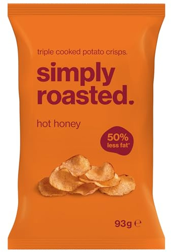 Simply Roasted - Hot Honey Crisps | 6 x 93g Sharer Bags | Sweet & Spicy | Vegan | 50% Less Fat | Under 99 Calories Per Serve | Triple Cooked for the Ultimate Crunch | Gluten & Allergen-Free