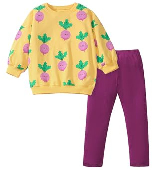 TCWWBB Girls Kids Outfits Clothes Set Toddler Cute Bunny Carrot Birthday Print long Sleeve Cotton Shirt jumper Dresses Tops Leggings Trousers Pants 2 Piece Clothing Set Age 1-7 Years Old