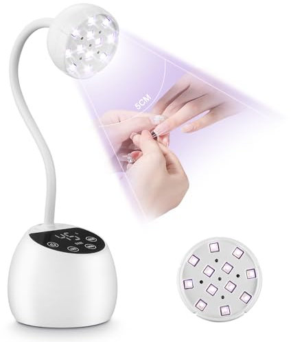 UV Lampe für Gelnägel Mini, mit 12 LEDS, Sensor, 3 Timer Modi (10/30/60s), 360° verstellbare Schlaucharm, Ladbarer Mini UV Lampe für Nägel, Tragebare UV Lampe Klein für French Nageltips