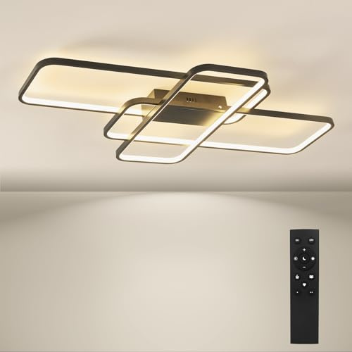 BAYHT LED Deckenlamp Wohnzimmerlampe Dimmbar Deckenleuchte mit Fernbedienung 56W 5600LM 3000K-6000K Geometrisch Multifunktional Deckenbeleuchtung für Wohnzimmer, Schlafzimmer Schwarz 105CM