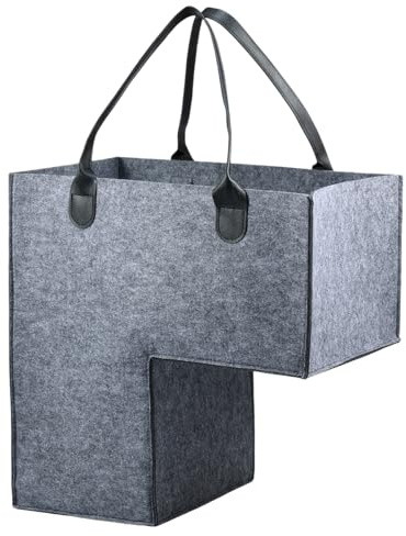 Cesta para escalones, de fieltro, en forma de L, organizador de escaleras, plegable, con asas, bolsa para escaleras, para ropa, juguetes, artículos del hogar, ahorra espacio (gris medio)
