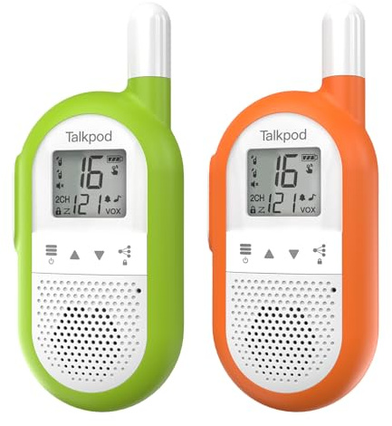 Talkpod Familien Walkie Talkie 2er Set - ergonomisches Walkie Talkie Kinder & Erwachsene Pmr446 Funkgeräte Set - aufladbar, einfache Kopplung, LCD-Display, 16 Kanäle, bis 4 km Reichweite