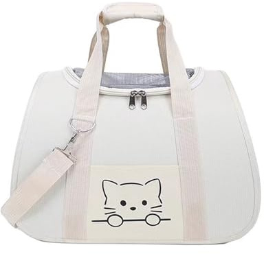 Katzentransportbox Leicht Katzentasche Sichtfenster Klappbar Belüftet & Ausbruchsicher für Auto/Bahn/Tierarzt(Beige)