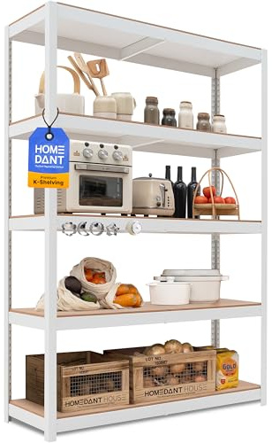 HOMEDANT House Premium-Lift-Beam Schwerlastregal Kellerregal Lagerregal Haushaltsregal Küchenregal Garagenregal 40 x 120 x 180cm Regal mit Laminat-MDF-Böden verstellbare Ablagen Weiß