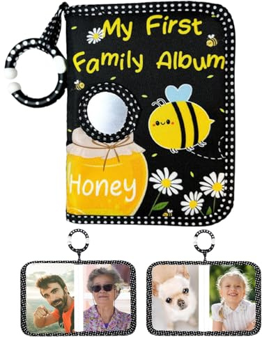 Tuxuseo Álbum De Fotos Para Bebé | Primer Álbum De Bebé Libro Recuerdo | Libro Con Estampado De Abejas Y Espejo Seguro, De Tela Suave Imprescindible Para Futuros Padros Y Recuerdo Nupcial
